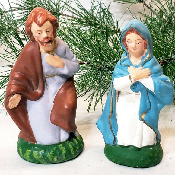 Vintage NATIVITY Manger Creche Figures Paper Mache Composite Joseph Mary Japan - Picture 1 of 9